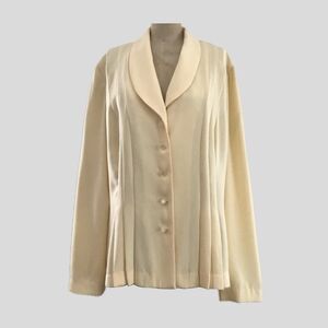 Vintage 1980s Butter Yellow Lightweight Pleated Pastel Blazer Jacket  Top - L